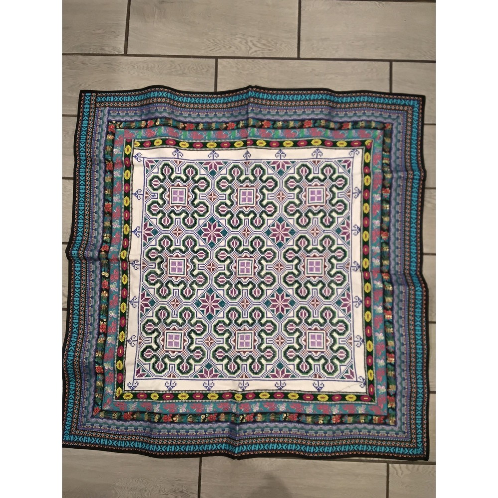 Boho Embroidered Square Textile Wall Hanging / Table  ~ Multicolor ~ 40" x 40"